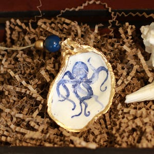 Navy Blue Octopus Oyster Shell Ornament - Item #1139