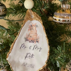 Personalized Wedding Cake Oyster Shell Ornament