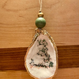 Wedding Cake Decoupaged Oyster Shell Ornament