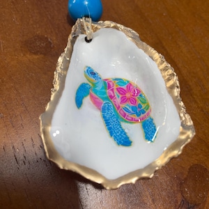 Sea Turtle Lily Pulitzer Inspired Oyster Shell Ornament