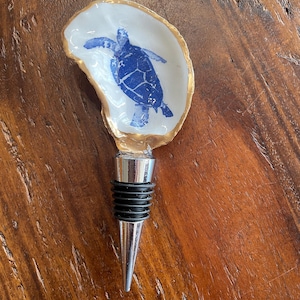 Blue Sea Turtle Oyster Shell Wine Bottle Stopper