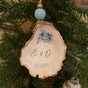 Personalized Wedding Oyster Shell Ornament - Item #4000