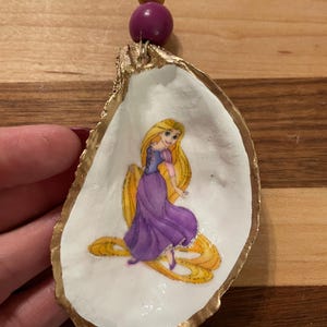 Rapunzel Decoupaged Oyster Shell Ornament