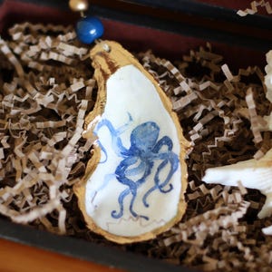 Navy Blue Octopus Oyster Shell Ornament - Item # 1140