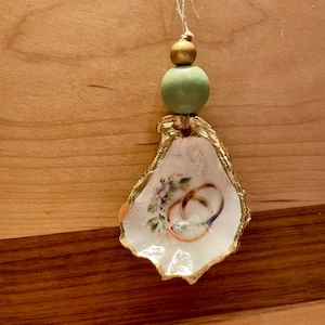 Wedding Rings Decoupaged Oyster Shell Ornament