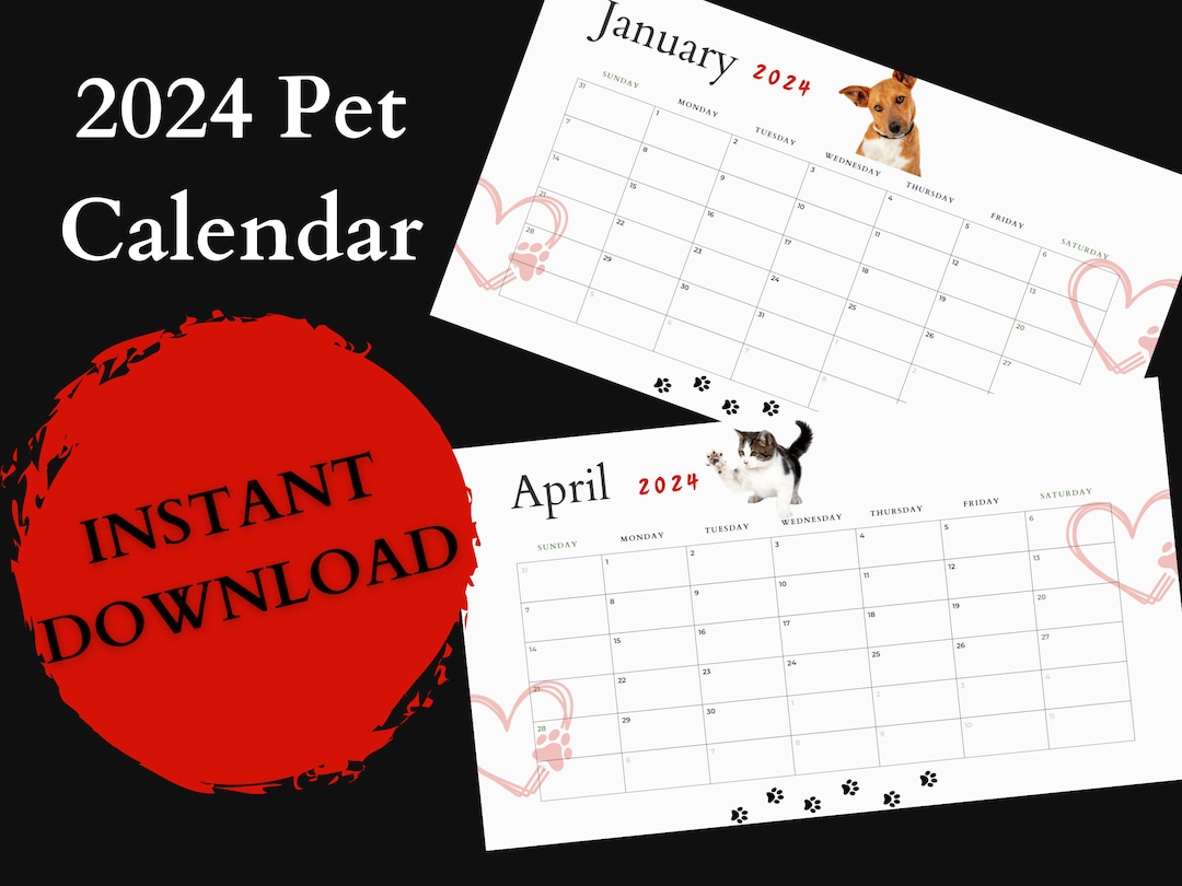 2024 Pet Calendar, 2024 Calendar, Planner 2024 Calendar, Wall 2024