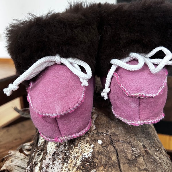 Lammfellschuhe Baby Krabbelschuhe Jungen&Mädchen Schaffell Tie Boot Slipper fait à la main