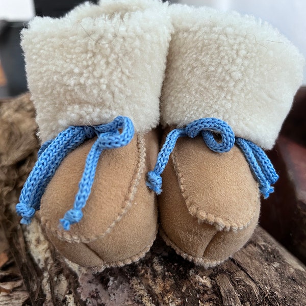 Lammfellschuhe Baby Krabbelschuhe Jungen&Mädchen Schaffell Tie Boot Slipper Handmade