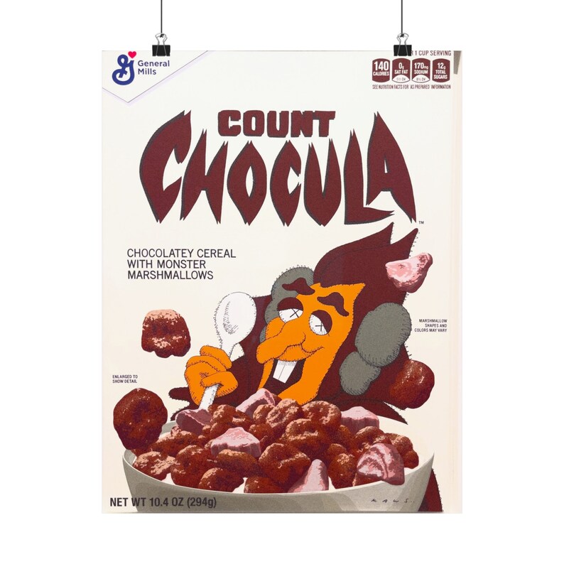 Monster Mash X Kaws count Chocula Cereal Box Poster, Retro Breakfast