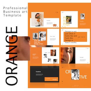Pode incluir: Slides de apresentação laranja e branco com uma foto em preto e branco do rosto de uma mulher e o texto "Design is not just what it looks like and feels like. Design is how it works."