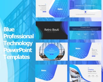 Blue Professional Technology PowerPoint Templates | Business & AI Project Slides |  Data Charts and Icons｜For tech/ banking/medical/AI