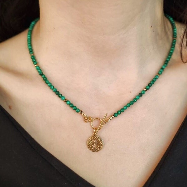 Collier de pierres précieuses fines en malachite, parure parfaite en cristal naturel, perles Success, bijou de style bohème, pendentif hippie en or