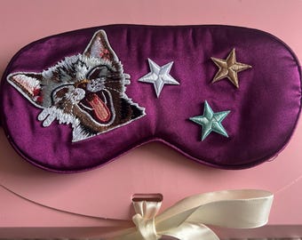 Silk eye masks, hand made with cat motif