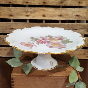 Vintage beautiful hand painted porcelain cake stand by Golden Crown
