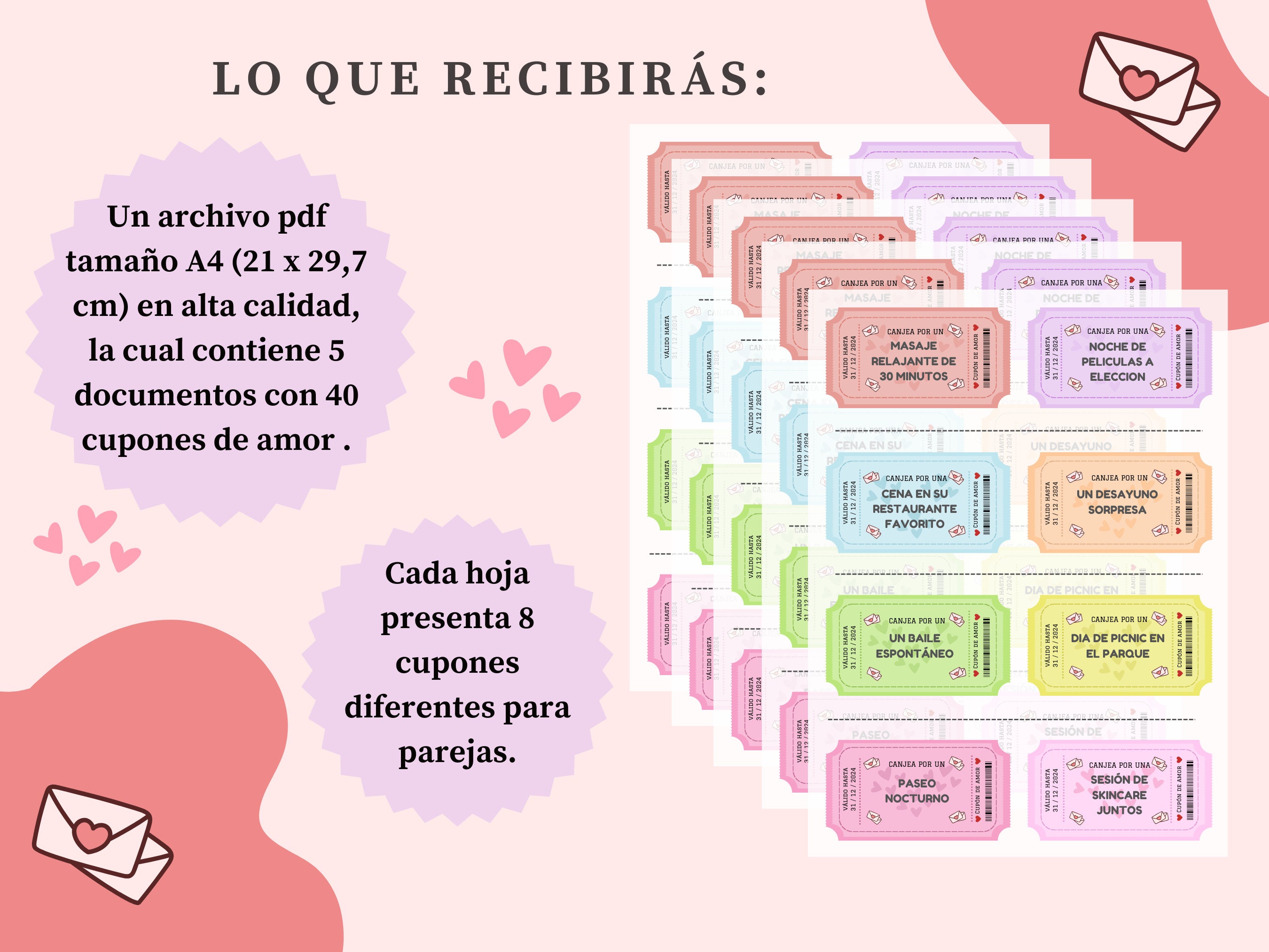 40 Cupones románticos, cupones para parejas, Cupones de amor imprimibles, Cupones para San