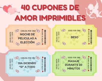 40 Cupones románticos, cupones para parejas, Cupones de amor imprimibles, Cupones para San Valentín, Cupones para regalar a tu pareja