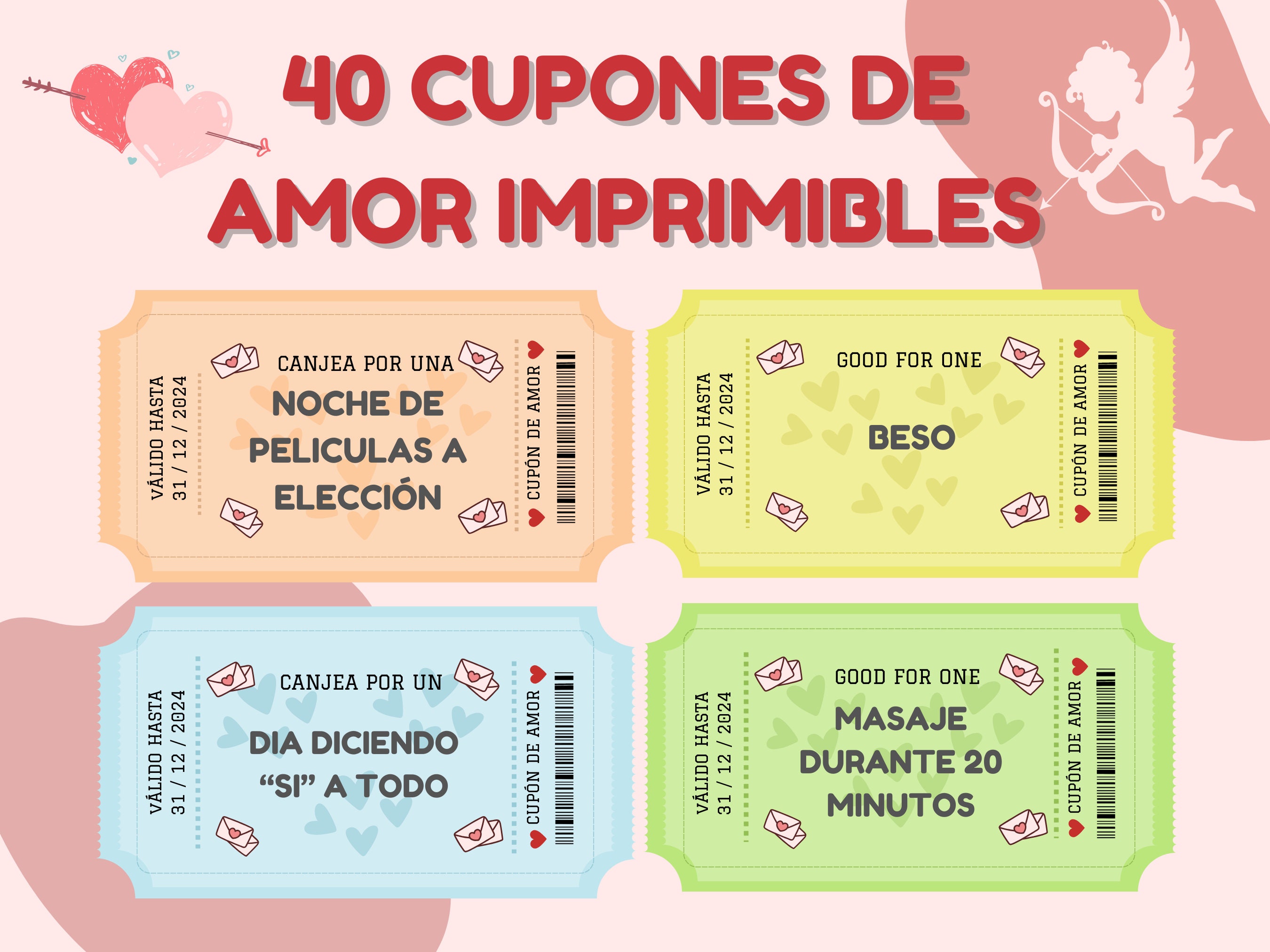 40 Cupones románticos, cupones para parejas, Cupones de amor imprimibles, Cupones para San