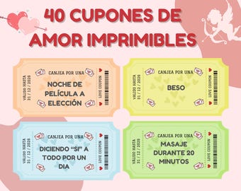40 Cupones románticos, cupones para parejas, Cupones de amor imprimibles, Cupones para San Valentín, Cupones para regalar a tu pareja