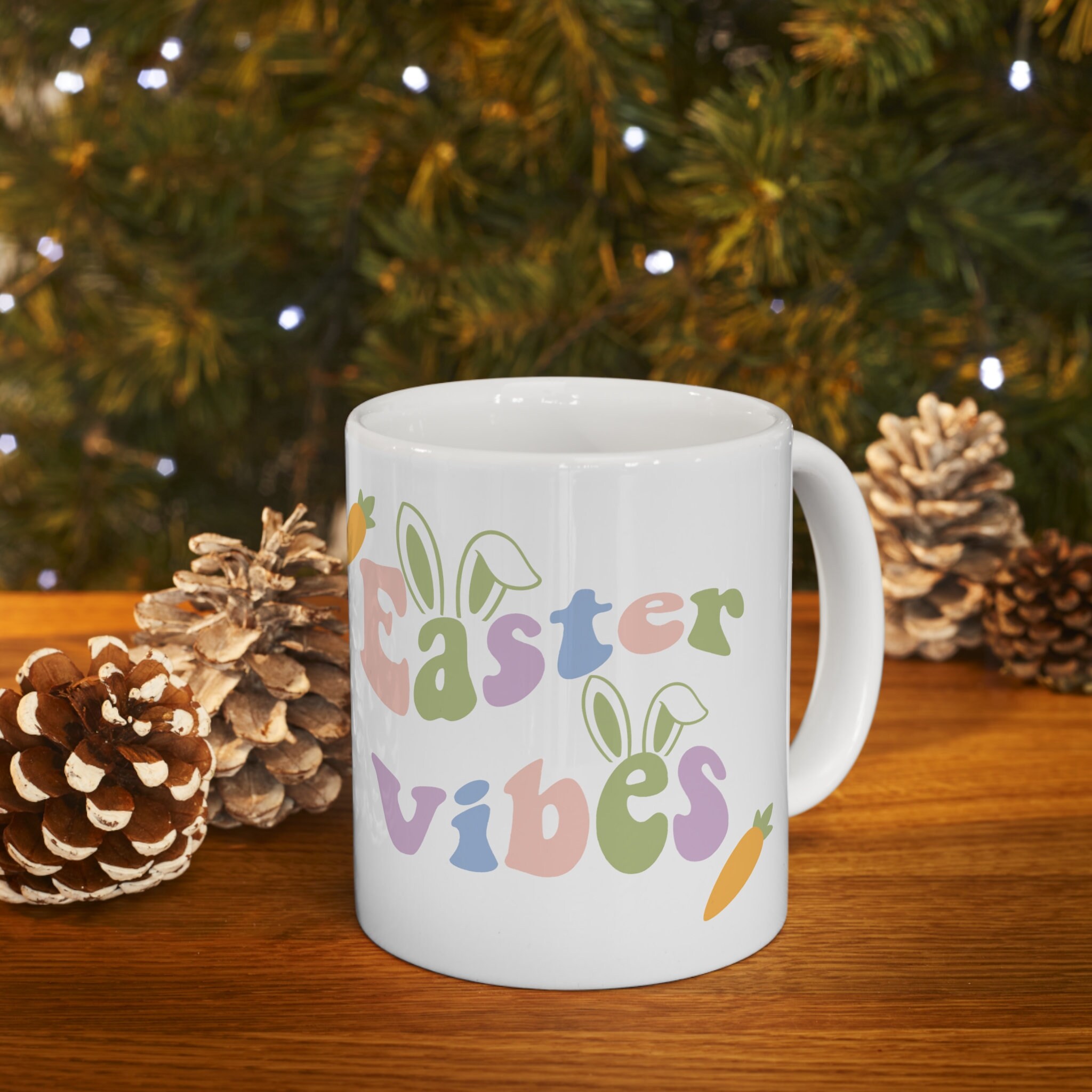 Discover Easter Vibes Coffee Mug with Bunny Ears, Gift for Coffee Lover