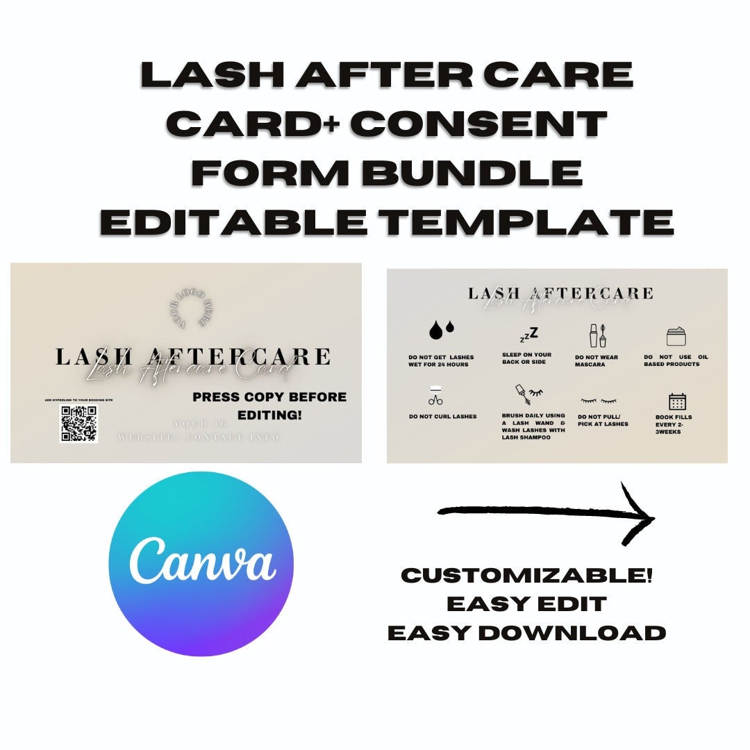 DIY Lash Aftercare Card Template+ Customizable Consent Form Bundle - Etsy