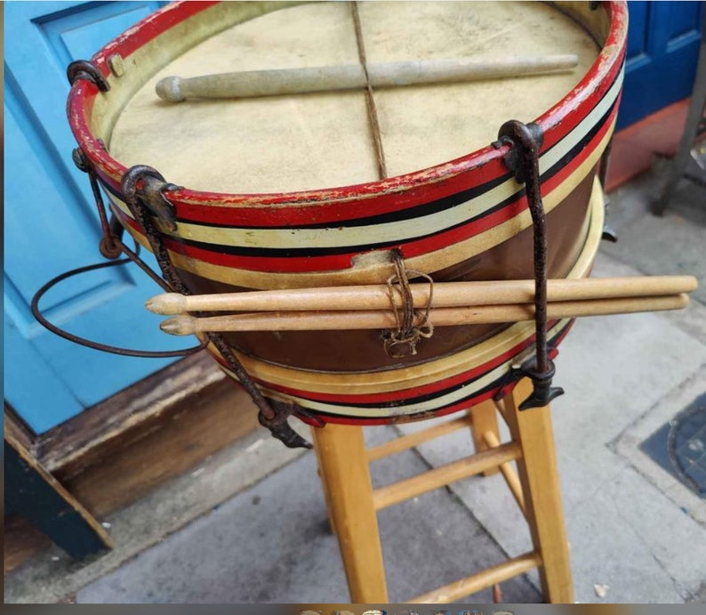 Decorative Vintage Marching Band Drum C.1900. Stamped With Makers R.J. Ward & Sons of Liverpool