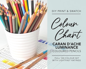 Swatch Chart - Caran D'ache LUMINANCE - 100 Colored Pencil Set - Digital Download