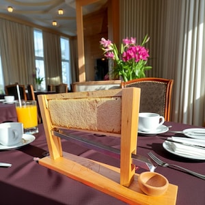 Adjustable Honeycomb Frame Holder: Food-Grade Stainless Steel & Cherry Wood