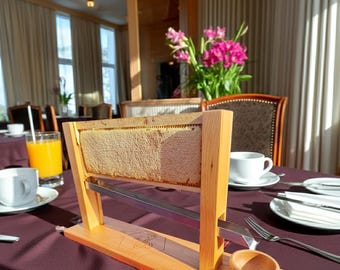 Adjustable Honeycomb Frame Holder: Food-Grade Stainless Steel & Cherry Wood