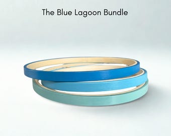 Hand-Painted Bamboo Embroidery Hoops – Blue Lagoon Set, Coastal Tones (3"-9")