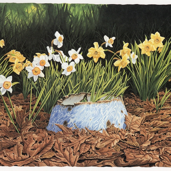 Early Jonquils / Yard Flowers: Vintage Prints by Bob Timberlake | Double Sided, Realism Paintings, Flowers, Country Life, Rural | Wall Decor