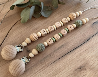 Gepersonaliseerde natuurlijke houten fopspeenclip voor baby | Dummyhouder | Dummyclip | Gepersonaliseerd cadeau | babycadeau |