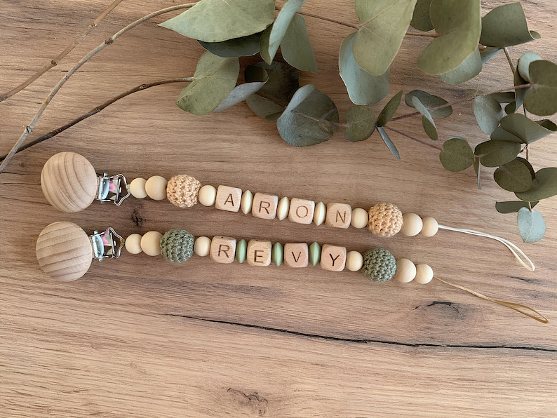 Beech Bead Personalized Dummy Clip - Unique Baby Pacifier Holder with First Name Engraving - Thoughtful Baby Shower Gift for Stylish Parents on Etsy