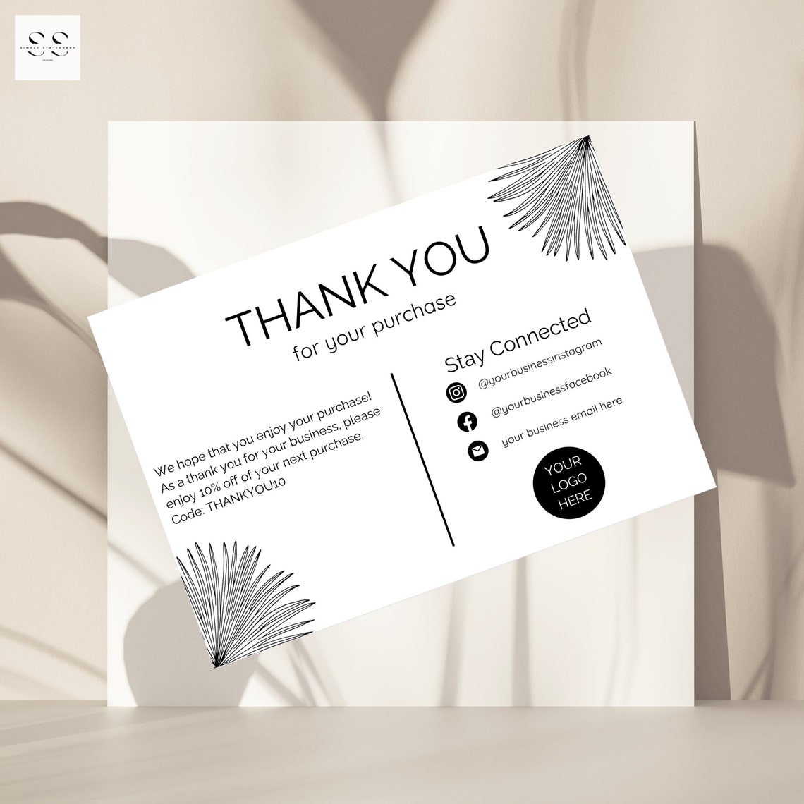 Editable Business Thank You Card, Printable Modern Thanks for Your ...
