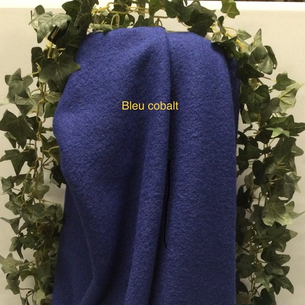 Drap de laine bouillie « bleu cobalt » vendu en coupon de 1 m par 140 cm, laine bouillie douce et chaude bouclée extensible certifié oekotex