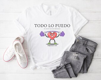 Cadeau de T-shirt religieux espagnol pour femmes, chemise espagnole chrétienne, je peux tout faire en chemise Christ, T-shirt religieux espagnol pour femmes