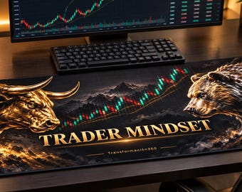 Stock Market Desk Mat, Bull and Bear Trading Mouse Pad, Candlestick Chart Desk Pad