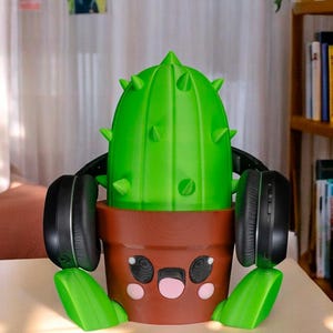 Kawaii Succulent Headphone Stand - Cute 3D Printed Holder, Kawaiictus Headphone Holder, 3D Printed Gamer Gift, Unique Tech Accessory