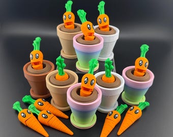 3D Printed Articulated Carrot Fidget Toy with Pot