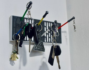 Lightsaber Key Rack, Wall Mounted Key Hanger, Sci-Fi Fantasy Decor, Key Holder for Star Wars Fans 3D Printed Death Star Wall Design