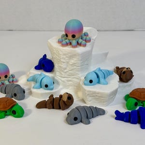 Sea Animal Fidget Friends 6 Pack Flexi Articulated Sensory Fidgets 3D Printed Toy Animals Cute Wiggle Toy Stocking Stuffer Gift ZOU3D Toy