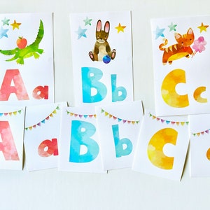 Phonetic alphabet flashcards, ABC Flashcards, letter cards, educational cards,  watercolor alphabet flashcards,  artistic flashcards,