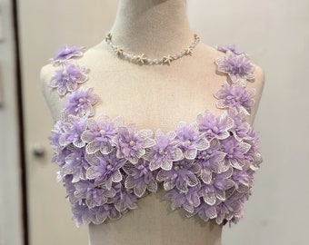 Lavender 3d flowers top, Handmade, Wedding Top