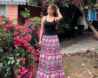 Bohemian Pink Elephant Skirt from Thailand