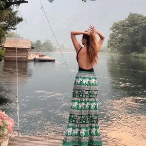 Bohemian Green Elephant Skirt from Thailand image 1