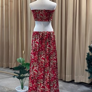 Red Flowers Out Waist Dress, Handmade zdjęcie 4