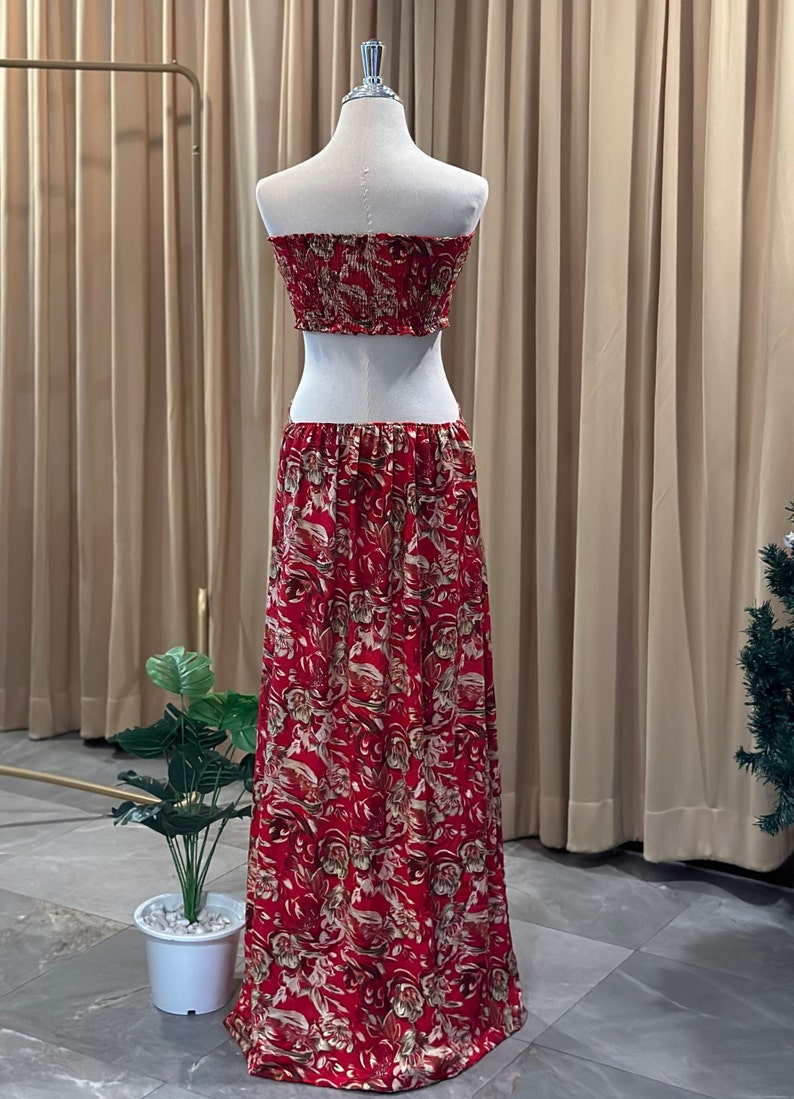 Red Flowers Out Waist Dress, Handmade zdjęcie 4