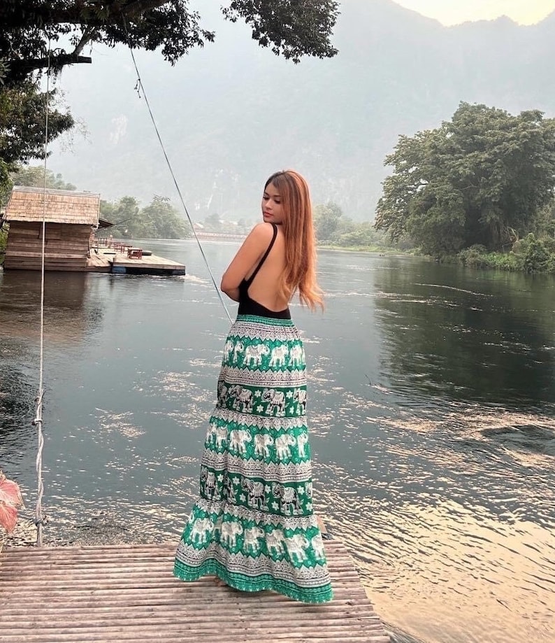 Bohemian Green Elephant Skirt from Thailand image 2