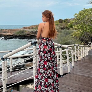 Long Roses Dress, Backless dress, Summer dress,Handmade zdjęcie 2