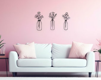 Spring Flower Metal Wall Art, Unique Flower Vase Decor, Spring Home Decor, Kitchen Wall Decor, Minimalist Flower Hanging, Housewarming Gift