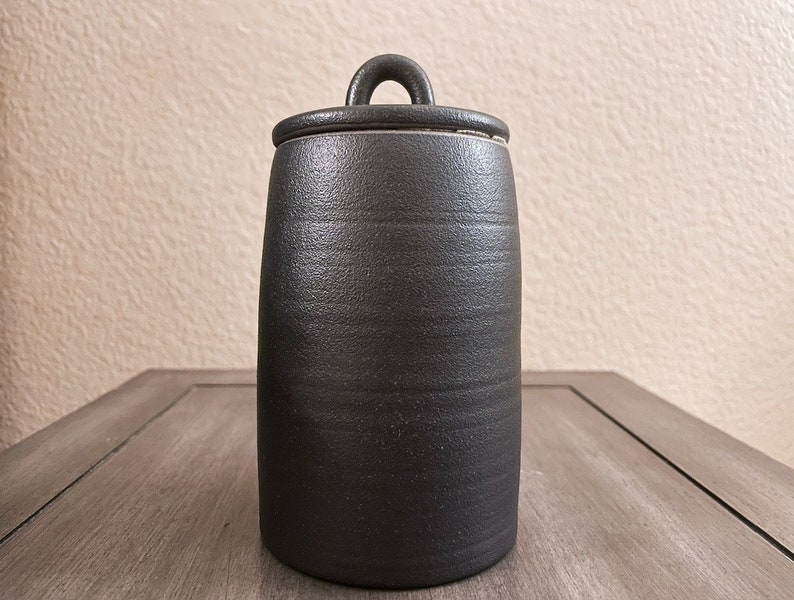 Stoneware Retro Storage Jar, Ceramic Jar With Lid, Tea Jar, Coffee Jar, Sugar Jar, Tea Canisters, Container Zen Black (large)
